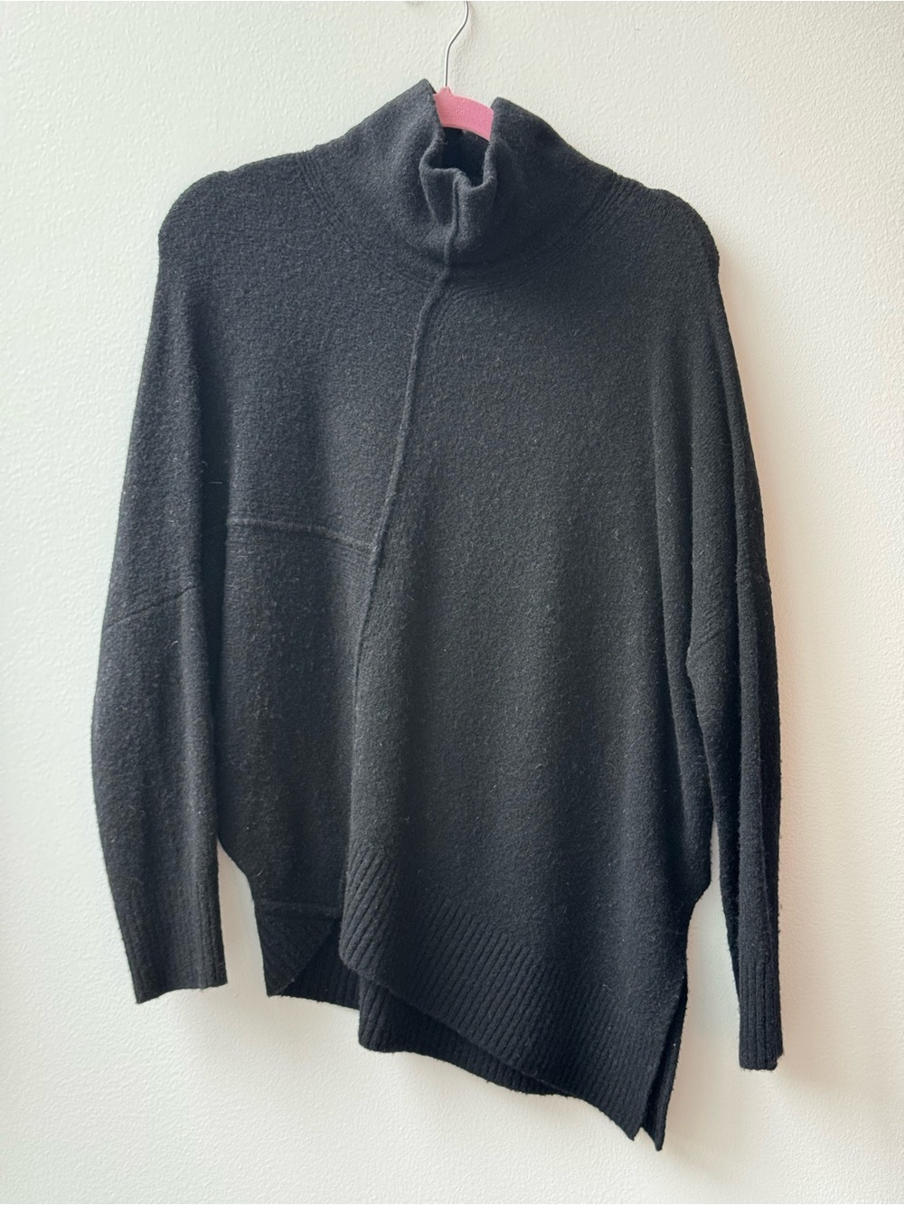 All Saints Black Asymmetric Funnel Neck Sweater